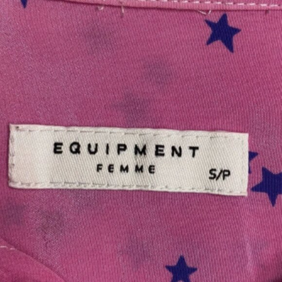 Equipment Femme Women Pink Blue Star Print Slim Signature Silk Button Up Shirt S - Picture 5 of 7